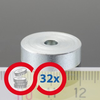 Magnet oală diam. 20, înălțime 6 mm, cu gaură pentru șurub cu cap înecat diam. 4,5 - set 32 buc
