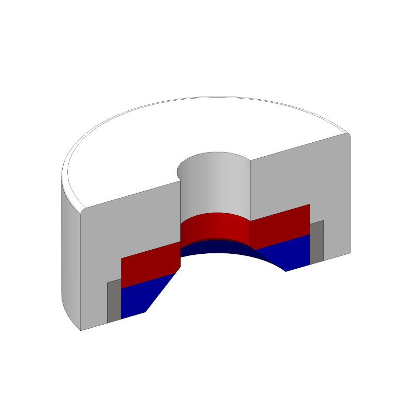 Magnet oală diam. 20, înălțime 6 mm, cu gaură pentru șurub cu cap înecat diam. 4,5 - set 32 buc