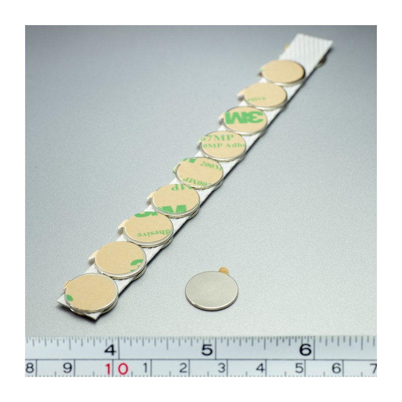 Magnet neodim cu autocolantă 3M, diam.15x1 mm, grosime autocolantă 0,06 mm