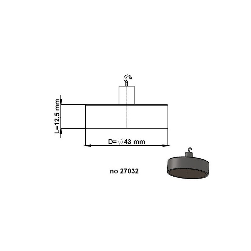 Magnet oală cu cârlig diam. 43x12,5 mm
