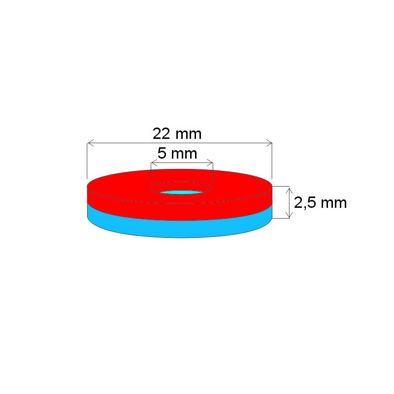 Magnet neodim inel cu diam.22x diam.5x2,5 P 150 °C, VMM8SH-N45SH