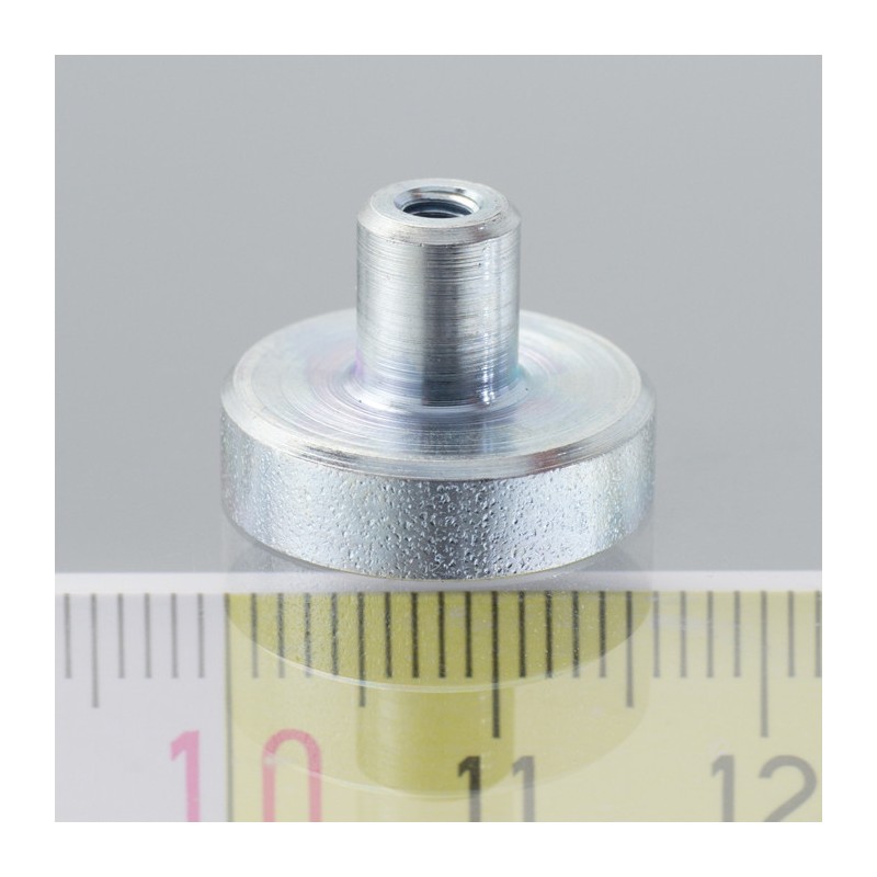 Magnet oală cu coadă, diam. 16, înălțime 4,5 mm cu filet interior M4. lungime filet 7 mm.