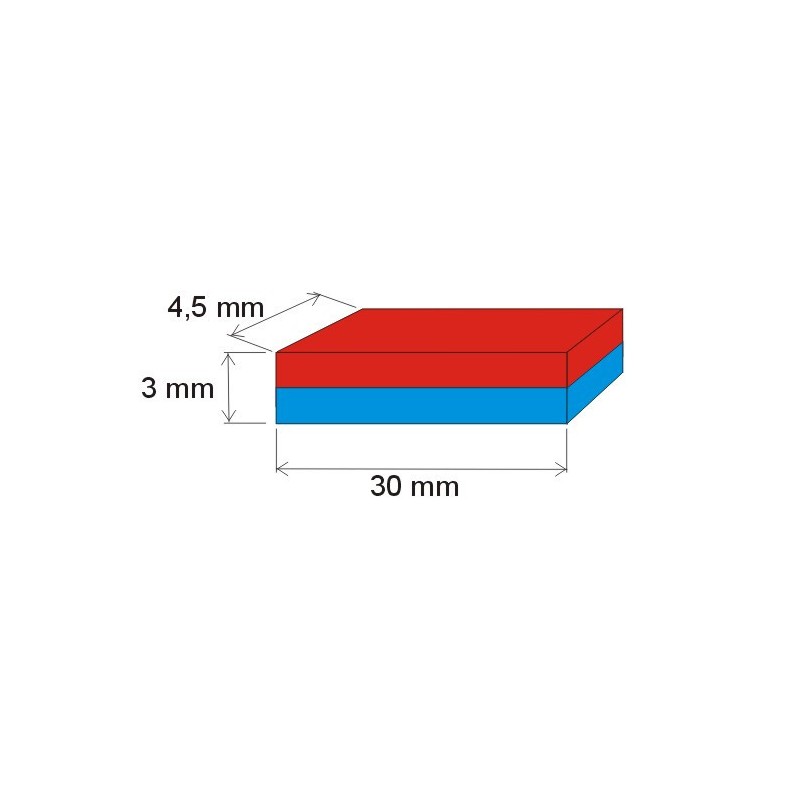 Magnet neodim bloc 30x4,5x3 N 150 °C, VMM8SH-N45SH