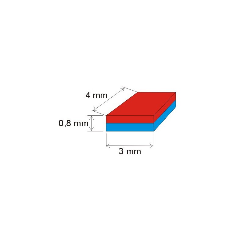 Magnet neodim bloc 3x4x0,8 N 150 °C, VMM8SH-N45SH