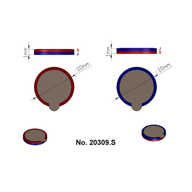 Magnet neodim cilindru cu autoadeziv cu diam.10x1 N 80 °C - set 2 buc, VMM4-N35