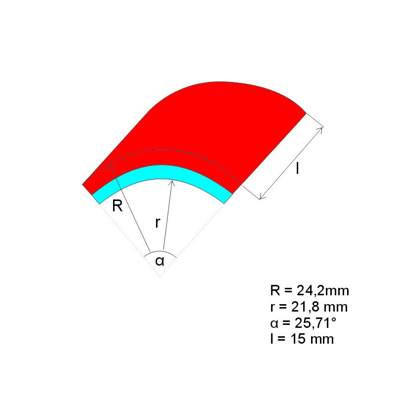 Magnet neodim segment R24,20xr21,80x25,71°x15 P 150 °C, VMM8SH-N45SH