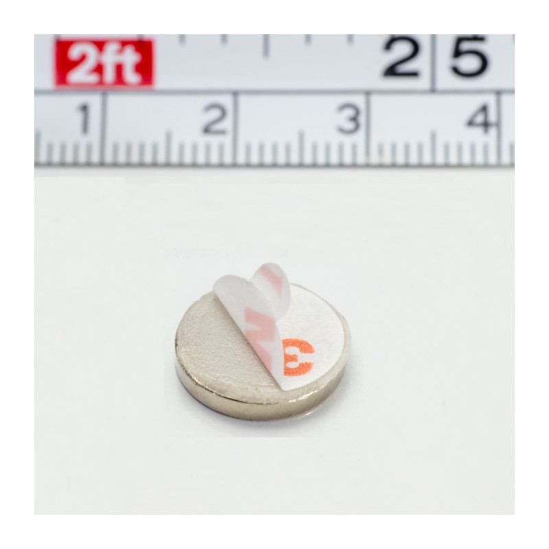 Magnet neodim cu autocolantă 3M, diam.12x2 mm, grosime autocolantă 0,06 mm
