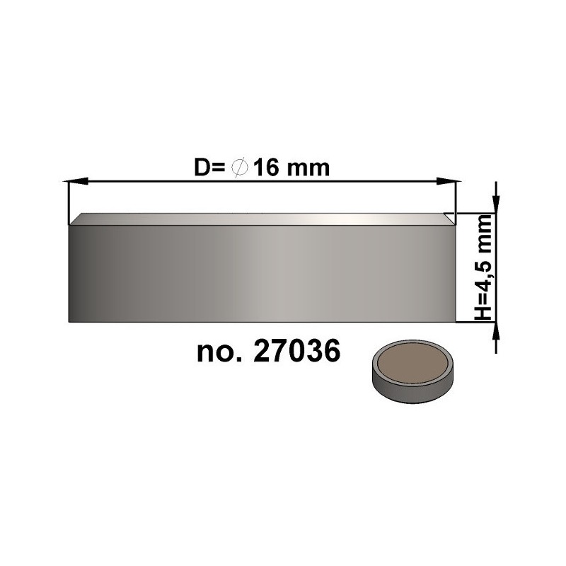 Magnet oală diam. 16 x înălțime 4,5 mm, fără filet