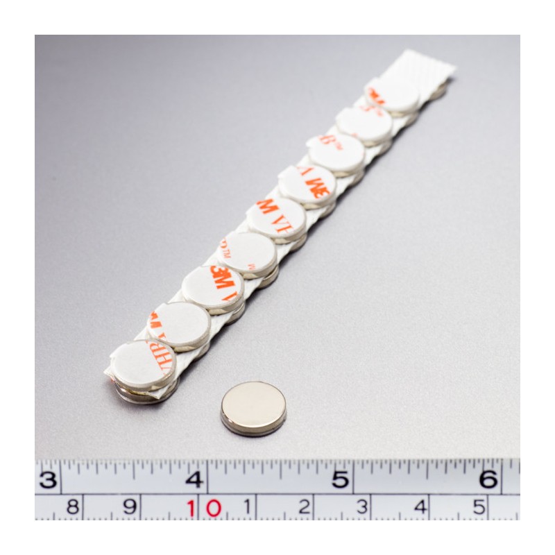 Magnet neodim cu autocolantă 3M, diam.12x2 mm, grosime autocolantă 0,06 mm