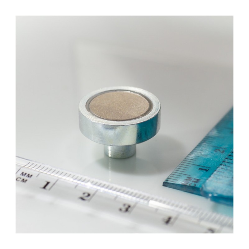 Magnet oală cu coadă, diam. 20 x înălțime 6 mm cu filet interior M4, înălțime filet 7 mm, magnet SmCo