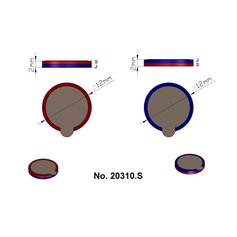 Magnet neodim cilindru cu autoadeziv cu diam.12x2 N 80 °C - set 2 buc, VMM4-N35