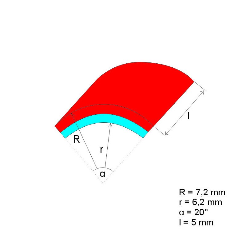 Magnet neodim segment R7,20xr6,20x20°x5 P 150 °C, VMM8SH-N45SH