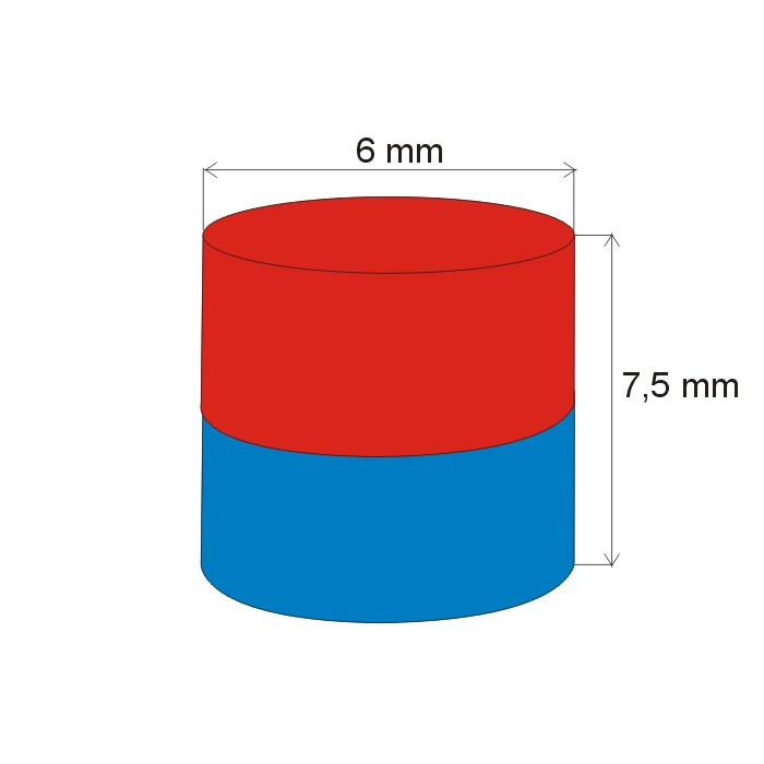 Magnet neodim cilindru cu diam.6x7,5 N 80 °C, VMM4-N35