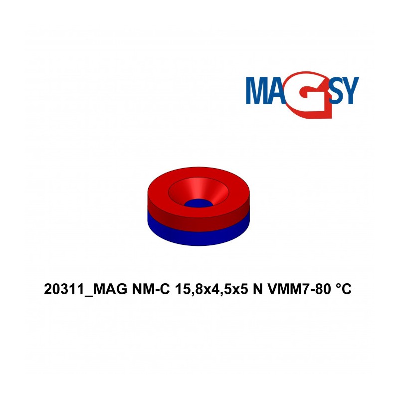 Magnet neodim cilindru cu gaură pentru șurub cu cap înecat diam. 15,8 x 5 N 80 °C, VMM7