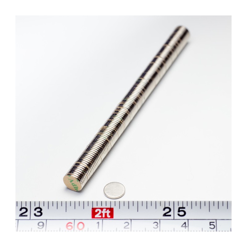 Magnet neodim cilindru cu autocolantă 3M, diam.8x0,75 mm, grosime autocolantă 0,06 mm