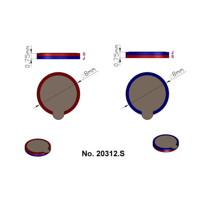 Magnet neodim cilindru cu autoadeziv cu diam.8x0,75 N 80 °C - set 2 buc, VMM4-N35