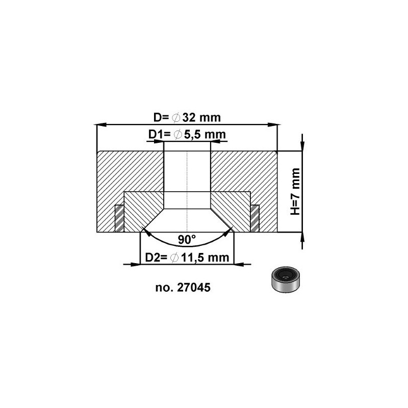 Magnet oală diam. 32, înălțime 7 mm, cu gaură pentru șurub cu cap înecat diam. 5,5 – 27 g, 72 N