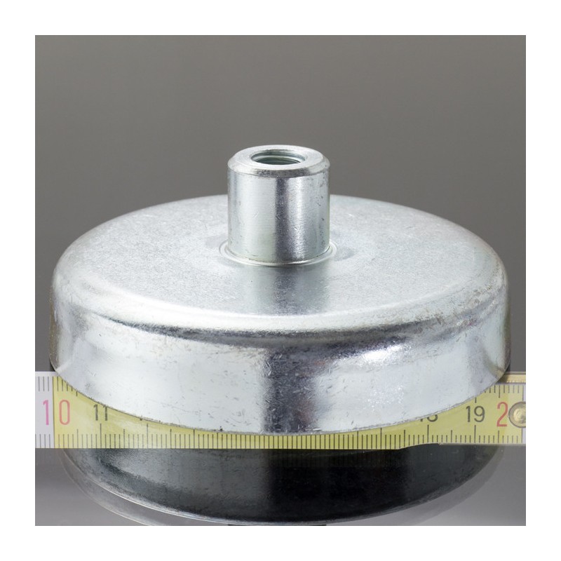 Magnet oală cu coadă, diam. 100 x înălțime 22 mm cu filet interior M12, înălțime filet 21 mm