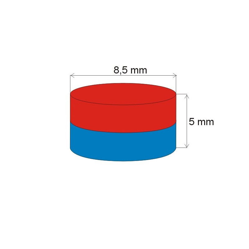 Magnet neodim cilindru cu diam.8,5x5 N 80 °C, VMM8-N45
