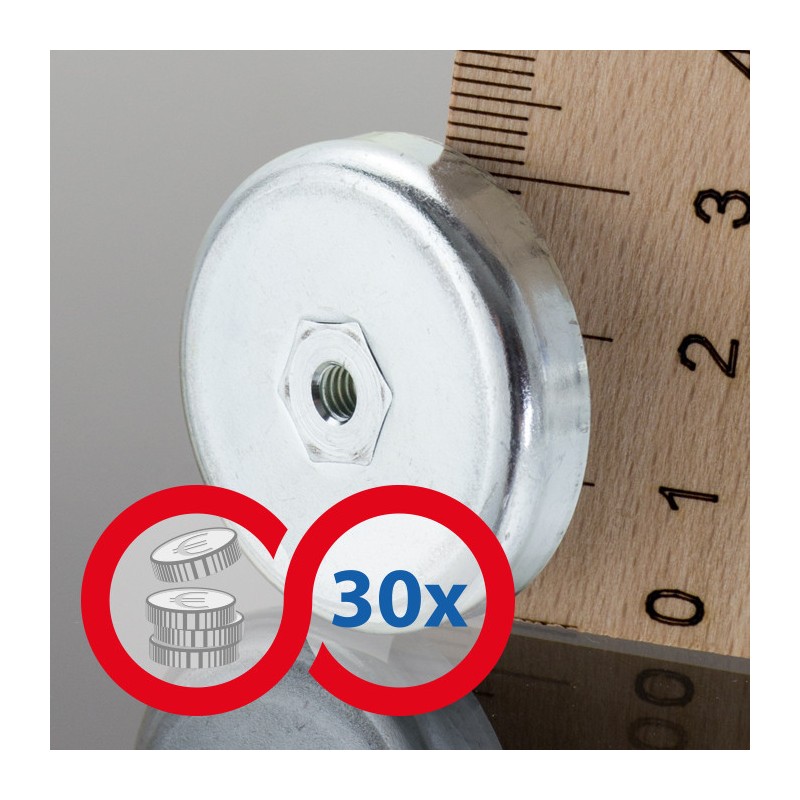 Magnet oală diam. 32 x înălțime 7 mm cu filet interior M4-6H - set 30 buc