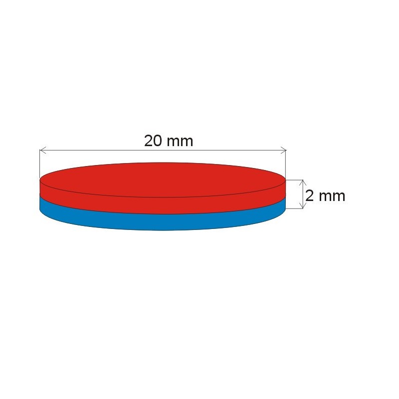 Magnet neodim cilindru cu diam.20x2 N 80 °C, VMM8-N45