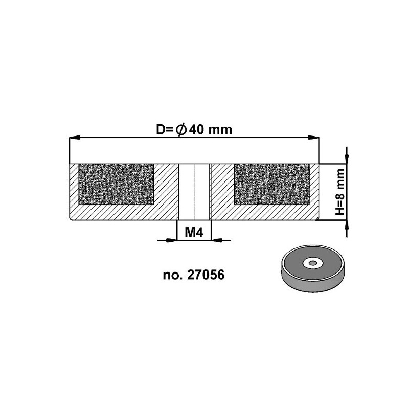 Magnet oală diam. 40 x înălțime 8 mm cu filet interior M4-6H