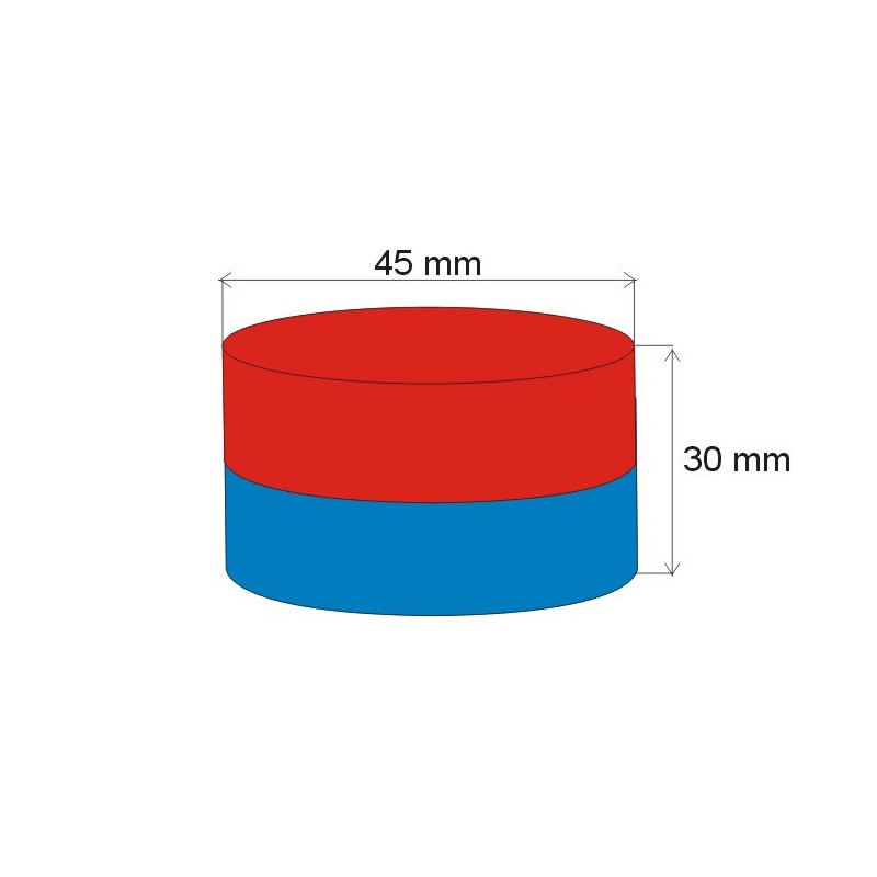 Magnet neodim cilindru cu diam.45x30 N 80 °C, VMM8-N45