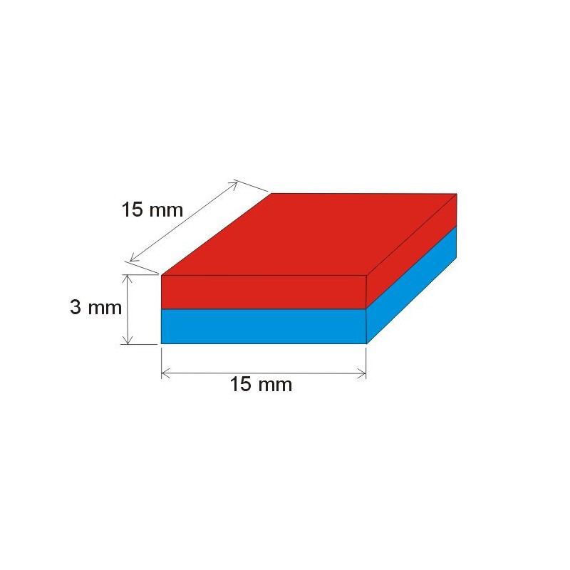 Magnet neodim bloc 15x15x3 N 80 °C, VMM8-N45