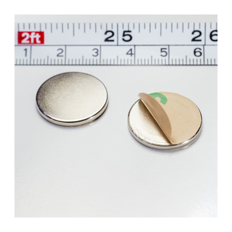 Magnet neodim cilindru cu autoadeziv cu diam.20x2 N 80 °C SV, VMM4-N35, SET N/S, conține doi magneți care se atrag
