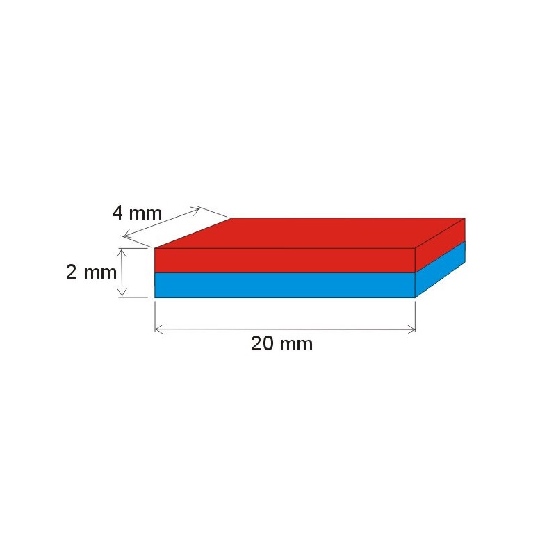 Magnet neodim bloc 20x4x2 N 80 °C, VMM8-N45