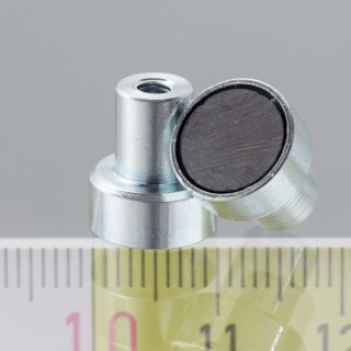 Magnet oală cu coadă, diam. 10 x înălțime 4,5 mm cu filet interior M3, înălțime filet 7 mm