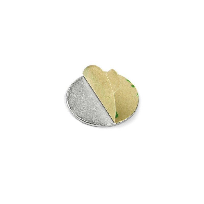 Magnet neodim cu autocolantă 3M, diam.18x1 mm, grosime autocolantă 0,06 mm