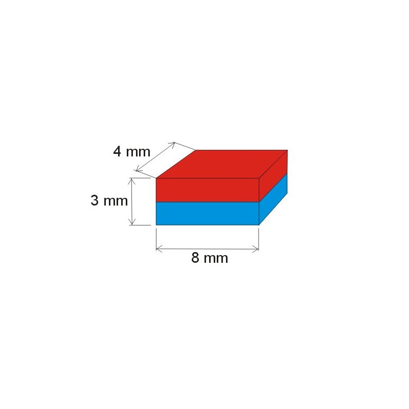 Magnet neodim bloc 8x4x3 N 80 °C, VMM8-N45