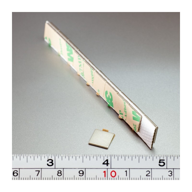 Magnet neodim cu autoadeziv 3M, 10x10x1 mm, grosime autocolantă 0,06 mm