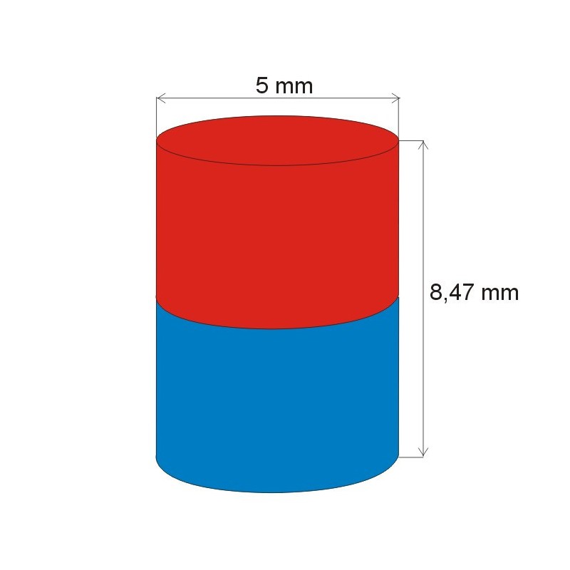 Magnet neodim cilindru cu diam.5x8,47 N 80 °C, VMM8-N45