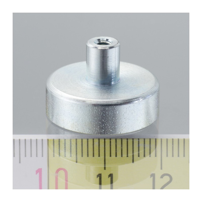 Magnet oală cu coadă, diam. 20 x înălțime 6 mm cu filet interior M3, înălțime filet 7 mm