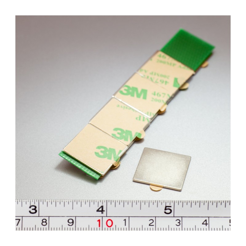 Magnet neodim cu autoadeziv 3M, 20x20x1 mm, grosime autocolantă 0,06 mm