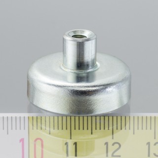 Magnet oală cu coadă, diam. 25 x înălțime 7 mm cu filet interior M4, înălțime filet 8 mm