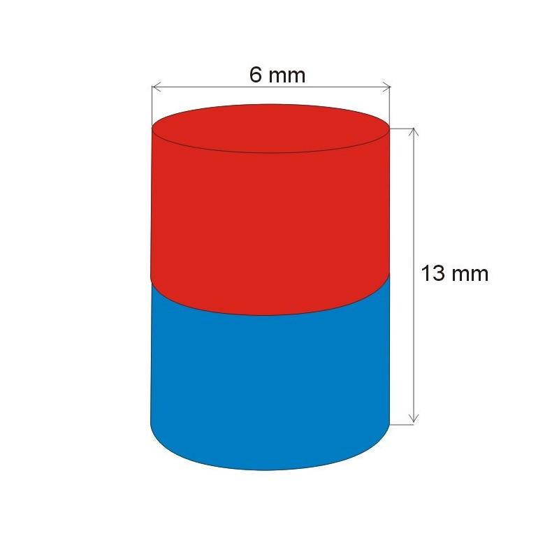 Magnet neodim cilindru cu diam.6x13 N 80 °C, VMM9-N48