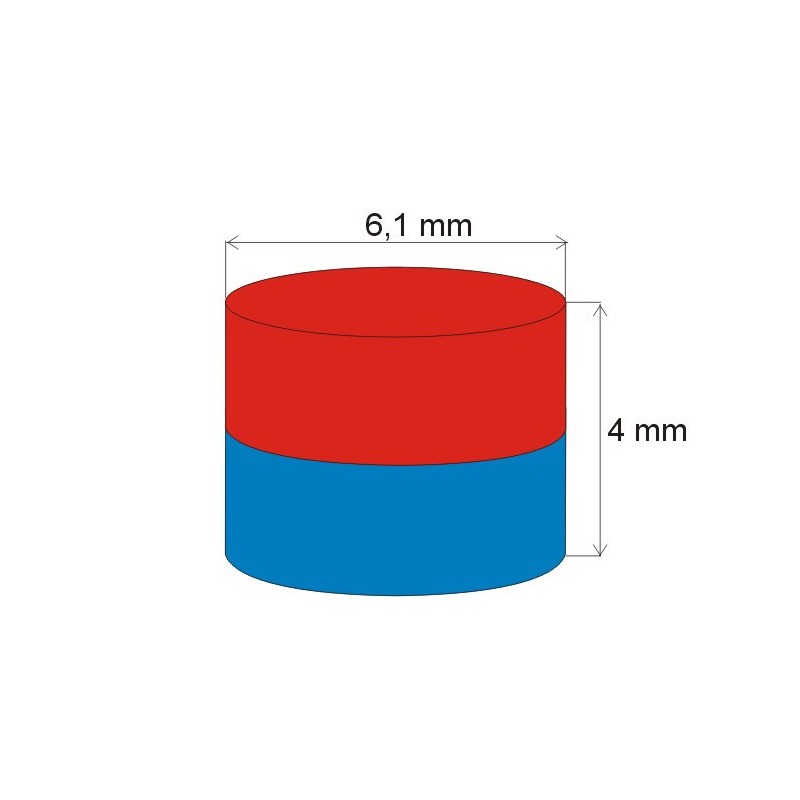 Magnet neodim cilindru cu diam.6,1x4 N 80 °C, VMM4-N35