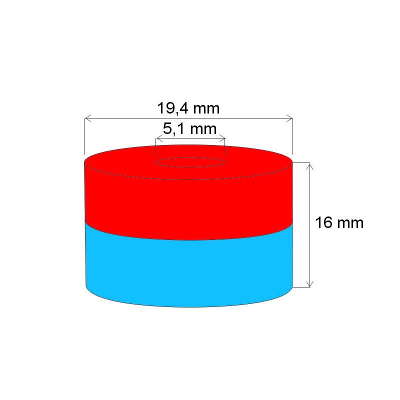 Magnet neodim inel cu diam.19,4x diam.5,1x16 N 120 °C, VMM9H