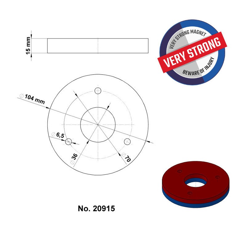 Magnet neodim inel cu diam.104x diam.36x15 N 80 °C, VMM9-N48