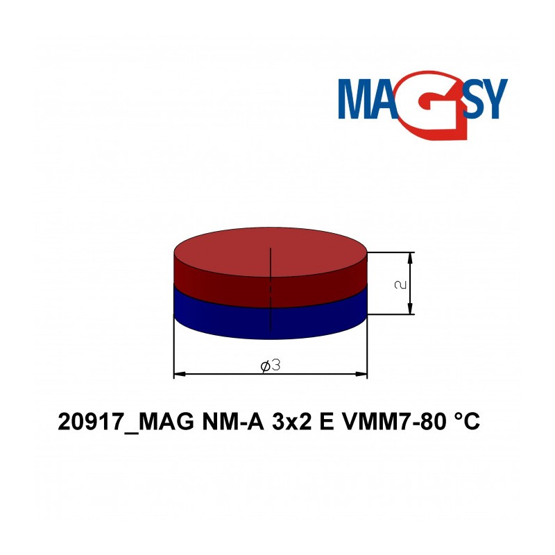 Magnet neodim cilindru cu diam.3x2 E 80 °C, VMM7-N42