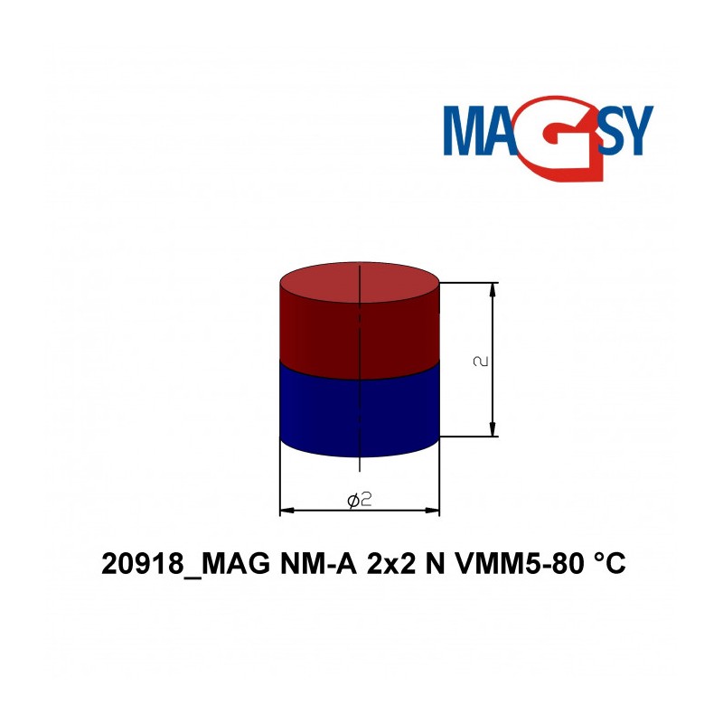 Magnet neodim cilindru cu diam.2x2 N 80 °C VMM5