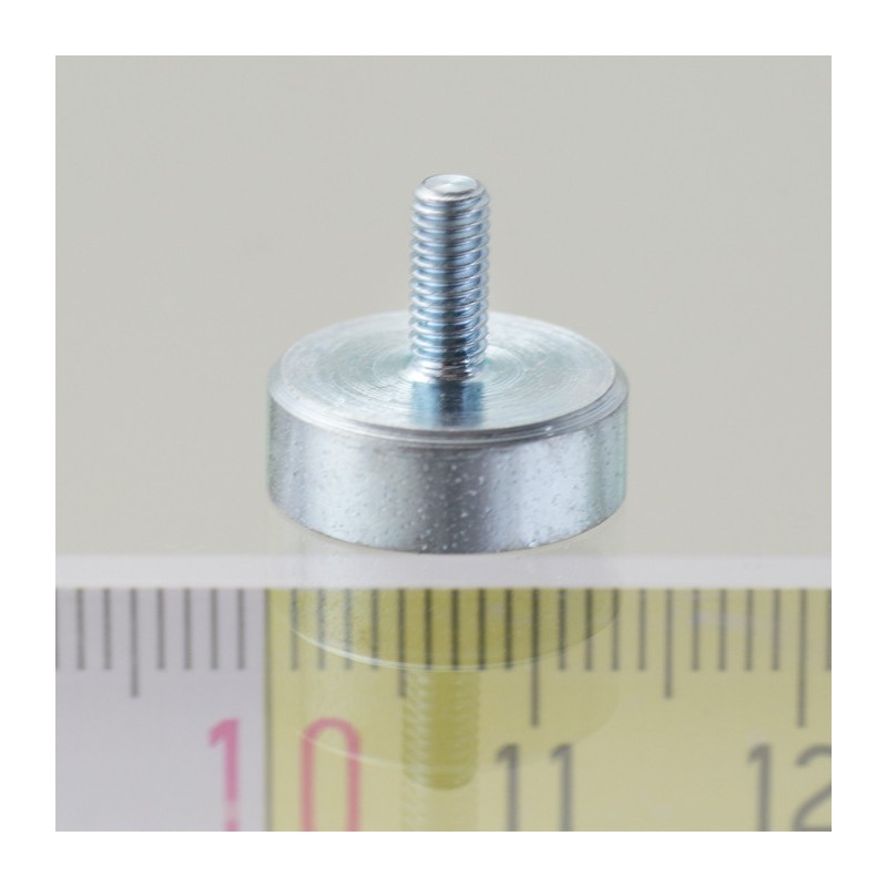 Magnet oală cu coadă, diam. 13 x înălțime 4,5 mm cu filet exterior M3, înălțime filet 7 mm