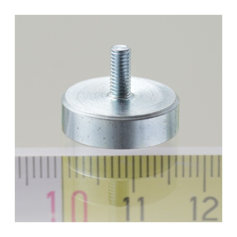 Magnet oală cu coadă, diam. 16 x înălțime 4,5 mm cu filet exterior M3, înălțime filet 7 mm
