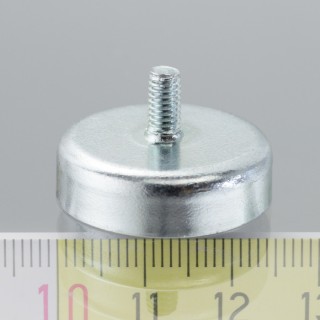 Magnet oală cu coadă, diam. 25 x înălțime 7 mm cu filet exterior M4, înălțime filet 8 mm