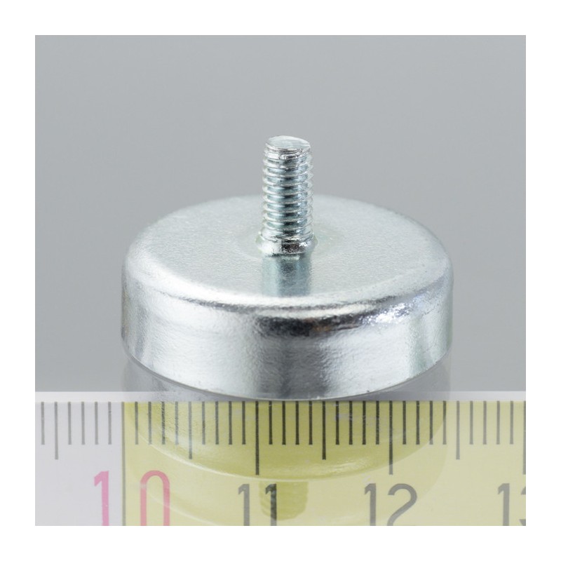 Magnet oală cu coadă, diam. 25 x înălțime 7 mm cu filet exterior M4, înălțime filet 8 mm
