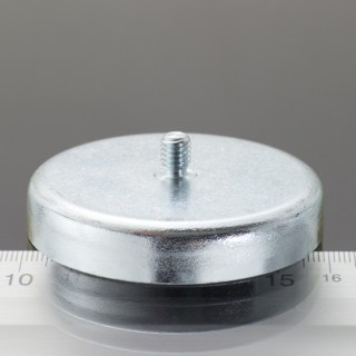 Magnet oală cu coadă, diam. 57 x înălțime 10,5 mm cu filet exterior M6, înălțime filet 8 mm