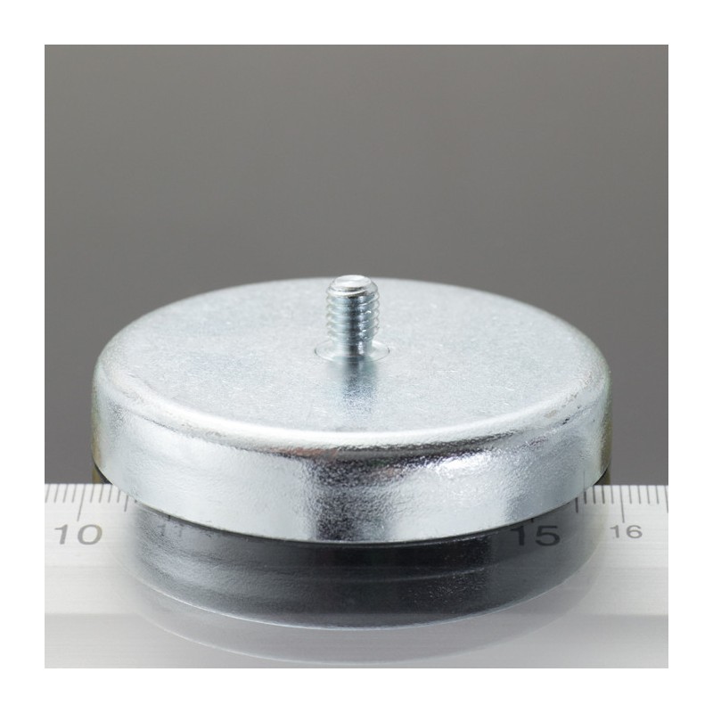 Magnet oală cu coadă, diam. 57 x înălțime 10,5 mm cu filet exterior M6, înălțime filet 8 mm